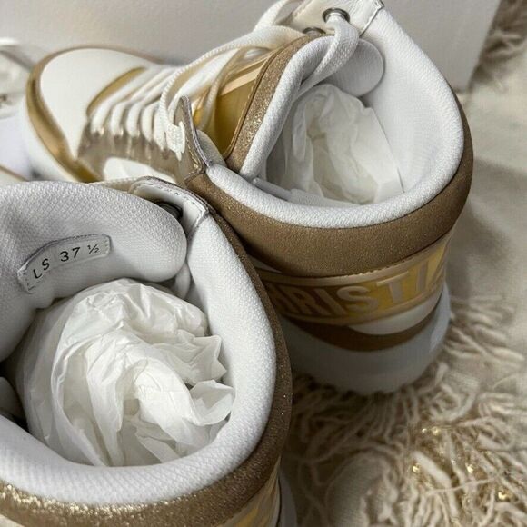 CHRISTIAN DIOR D-Player High Top Sneakers White & Gold - Picture 7 of 10